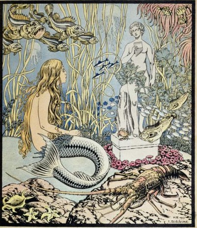Ivan Jakovlevich Bilibin - The Little Mermaid before a statue in the sea illustration for a fairy tale by Hans Christian Andersen (1805-75) from Album du Per